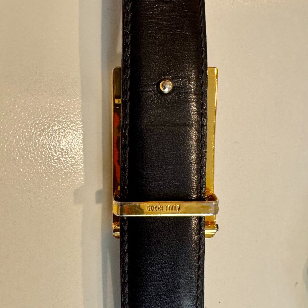 Vintage GUCCI GG Brass Buckle Made in Italy, w/free reversible leather strap - Picture 8 of 11